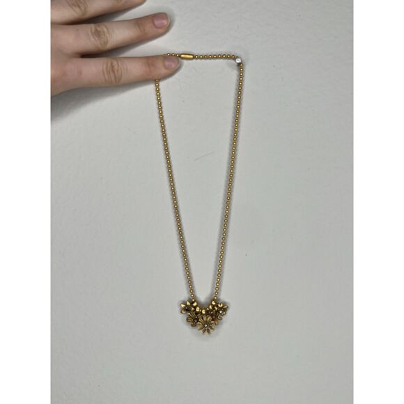 Gold Tone Flower Charm Necklace with Ball Chain - Boho Chic - Picture 2 of 3
